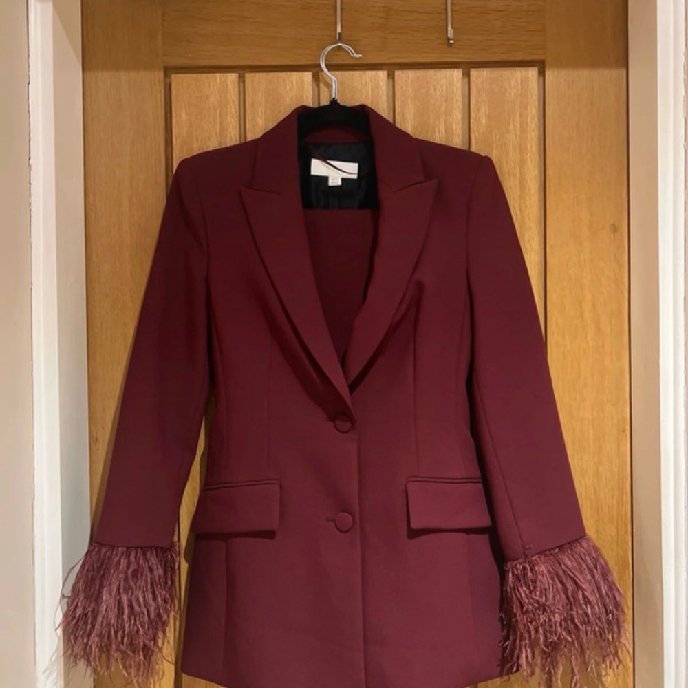 Zara Maroon Blazer with Feather Cuffs